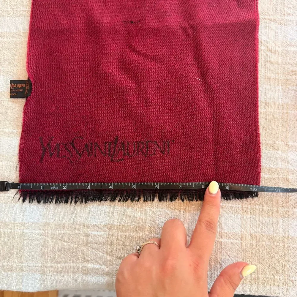 VTG Yves Saint Laurent 100% Wool Red Muffler Scarf 1970-1980s Designer Scarf